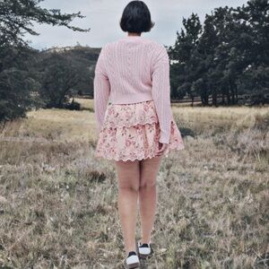 LoveShackFancy Floral Embroidered Ruffle Mini Skirt